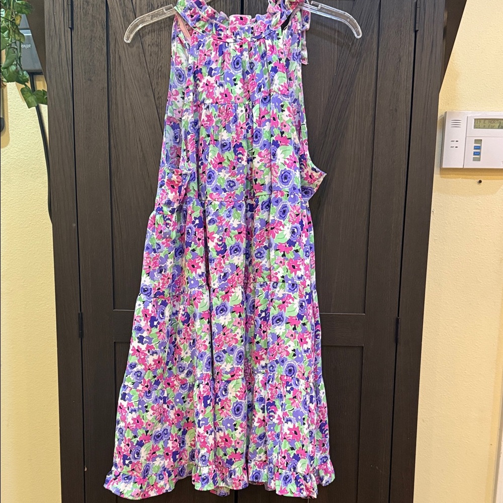 Umgee Floral Halter Swing Dress in Pink, Purple & Green